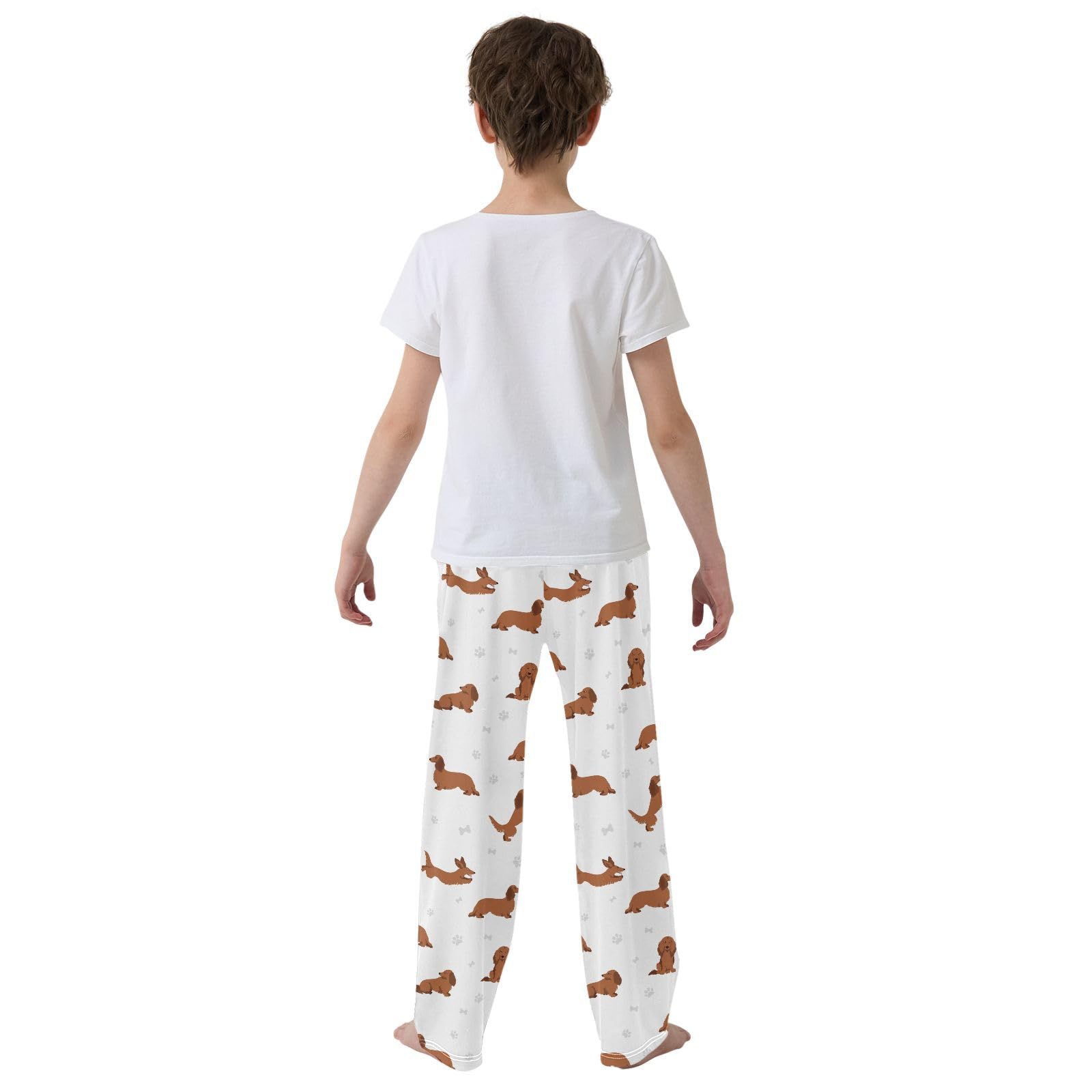 Schlafanzug für Jungen, Dackel, langhaarig, nahtloses Muster, Kinder-Schlafanzug, Nachtwäsche, Lounge-Hose, Größe S