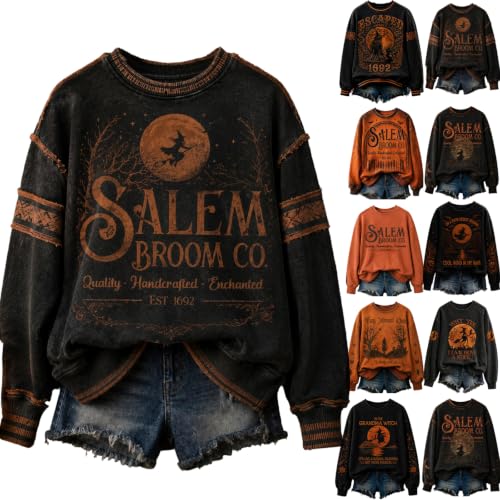 Halloween Crewneck Sweatshirt for Women Goth Ribbed Cuff Hem Tops - image 1