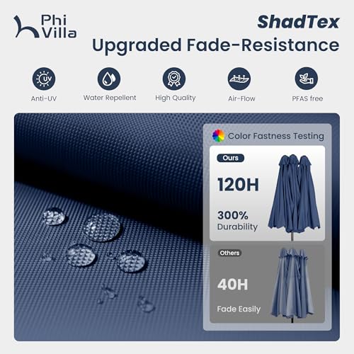 Image of PHI VILLA 15ft Large Outdoor Patio Umbrella with Base Included, Navy Blue