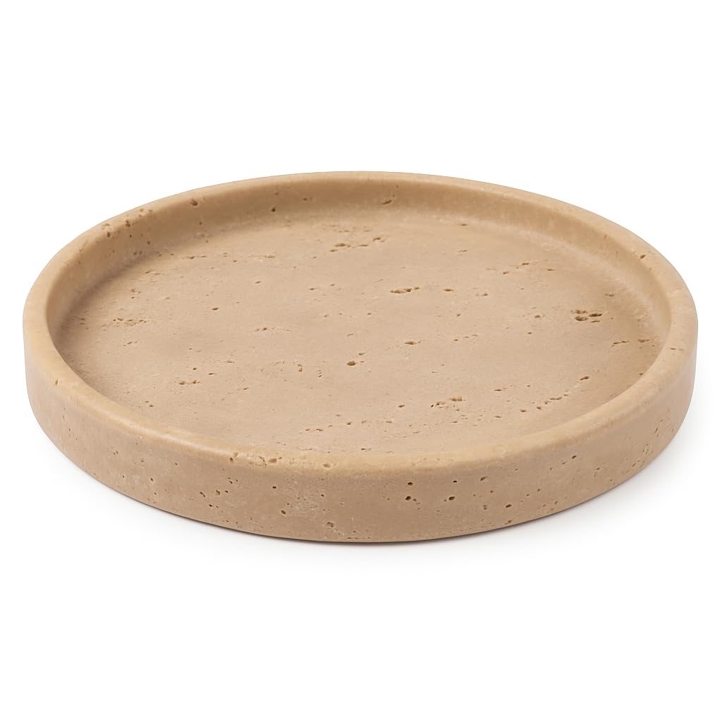 Kalu creations ROTONDI okrągły talerz z naturalnego trawertyna Ø 25 cm | elegancka dekoracja do domu, łazienki, kuchni | schowek, taca, podstawa świecy