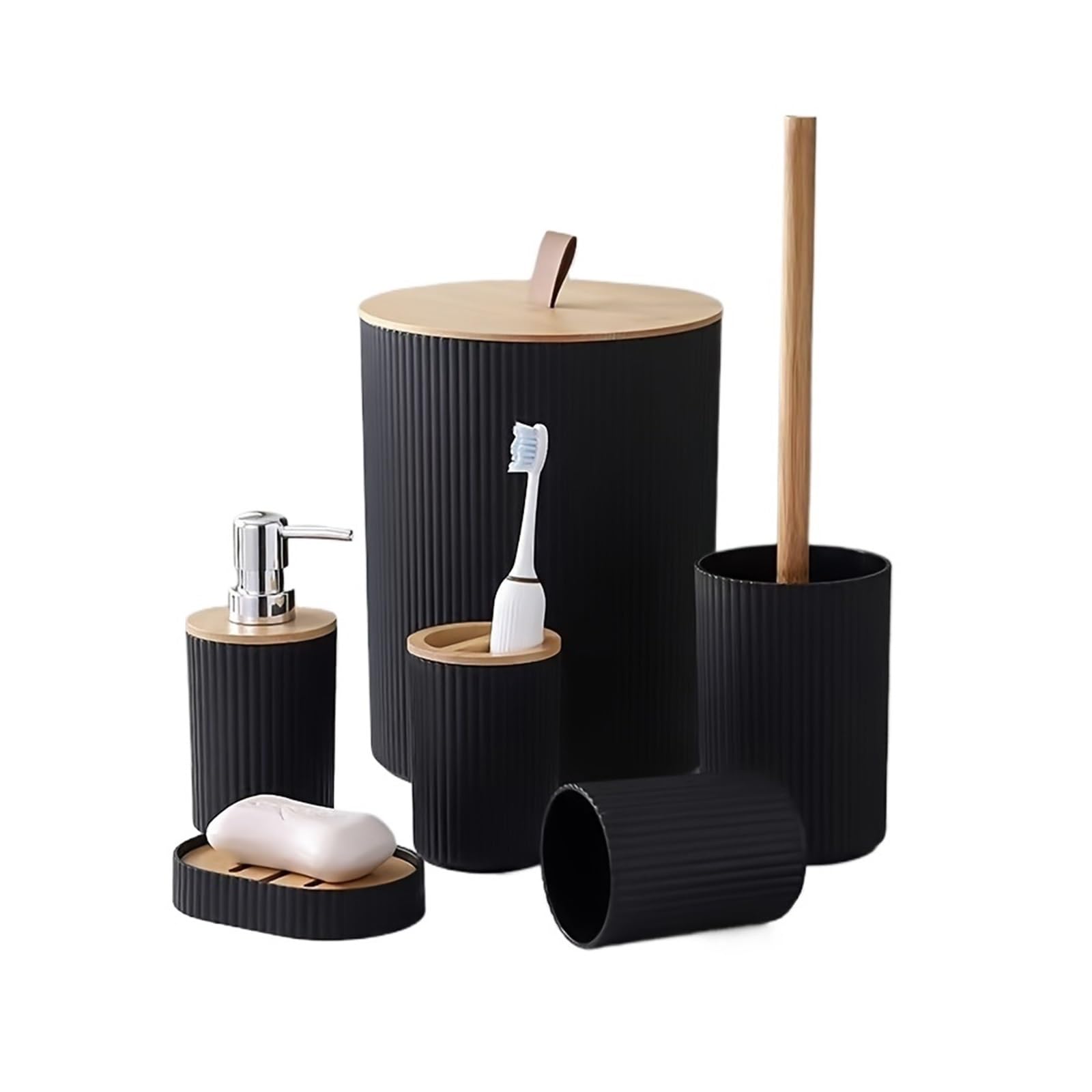 6pc Bathroom Set Daily Necessities Accessories Trash Can Toothbrush Holder Lotion Soap Dispenser Dish Toilet Brush for Kitchen and Bathroom