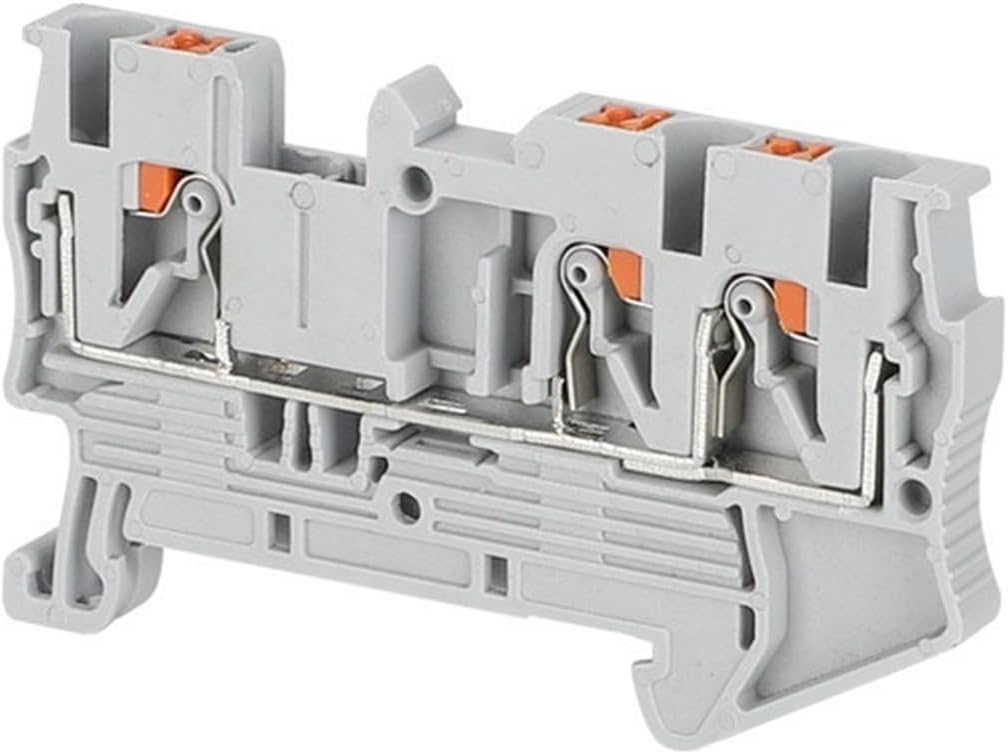 50Pcs PT2.5-Twin Din Rail Terminal Block Push-in Twin 3-Conductor 2.5mm Feed-Through Strip Electrical Wire Connector PT 2.5-TW