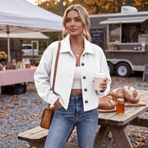 Gumipy Womens Corduroy Jacket Button Down Crop Long Sleeve Fall Cardigans - image 4