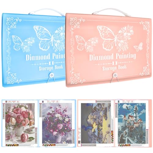 Image of ZYNERY 2 Pack A3 Diamond Painting Storage Book Handheld, 60 Pages Diamond Art Portfolio, Large Diamond Art Storage Folder Suitable for 12x16 inch Diamond Painting (Pink + Blue)
