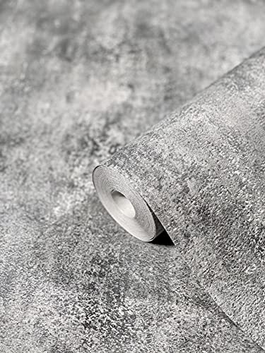 Papier peint gris clair aspect béton HAILEY pour salon, chambre ou cuisine Made in Germany 10,05m x 0,53m Papier peint intissé premium 82245