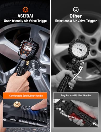 Image of AstroAI 3-250 PSI Digital Tire Pressure Gauge Inflator, Heavy Duty Professional Air Compressor Accessories, ANSI B40.7 Grade 2A, Swivel Brass Air Chuck Compatible for Car /SUV /Truck /RV
