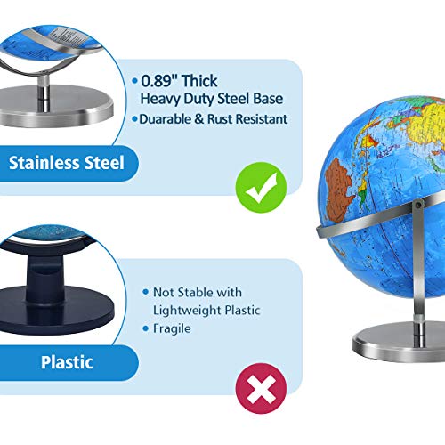 KINGSO 12 in World Globe Large Globes for Kids 720° Rotation Globe of World with Sturdy Steel Stand Over 4000 Locations Educational Toy Gift Adult Geography Globe for Students Teachers Children - Thumbnail 5