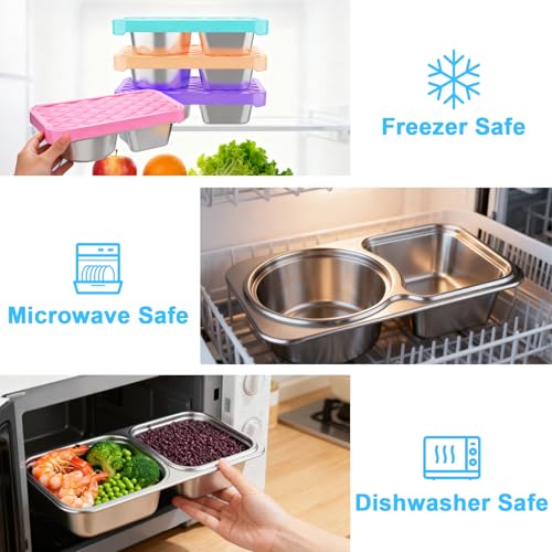 Image of Stainless Steel Snack Containers, 2 Compartment Leak-Proof Snack Containers with Sillicone Lids, Reusable small Food Storage Containers for School,Travel, Outdoor, Camping,office (2)