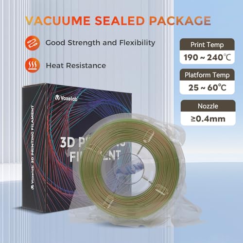 Image of VOXELAB Silk PLA Filament 1.75mm, Smooth Color-Changing, Coextrusion Smooth and Shiny Consumable, Changeable Rainbow PLA Filament, 1kg (2.2lbs) for Most FDM 3D Printer,Metal Rainbow