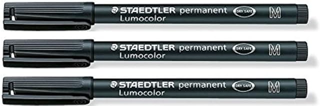 Staedtler Lumocolor Black Medium Permanent Marker Pens Pack of 3 Waterproof Smudge Resistant Quick Dry CD DVD OHP