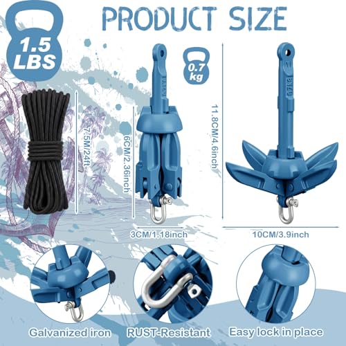 Image of MorningRo 1 Pack 1.5 /3.5 lb Marine Kayak Anchor Kit with 40ft Rope and Buoy Folding Grapnel Boat Anchor Kit Kayak Fishing Accessories for Small Boats, Canoe, SUP Paddle Boards
