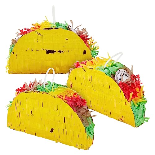 BLUE PANDA 3 Pack Mini Mexico Taco Pinatas for Cinco de Mayo Party, Fiestas Mexican Celebrate Party Decoration, and Taco Decorations 6 x 2 x 3.5 inches Mini Pinatas
