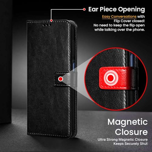 Image of WOW IMAGINE Shock Proof Flip Cover Back Case Cover for Samsung Galaxy M17 5G | A17 5G | F17 5G (Flexible | Leather Finish | Card Pockets Wallet & Stand | Black)