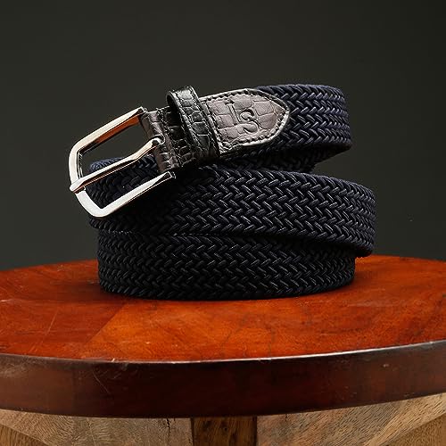 Image of LOUIS STITCH Men's Braided Elastic Stretch Belt with Leather Tipped End Stretchable Canvas Waist Band for Men Women Boys Girls Unisex (Width 3 cm) (BE-EL)