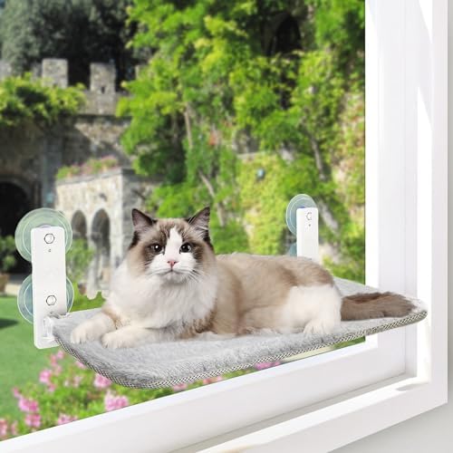 Quewoll Katzenfensterstange Hängematte - Blaugrün, 15 Zoll, Bis 20kg, Ohne Bohren