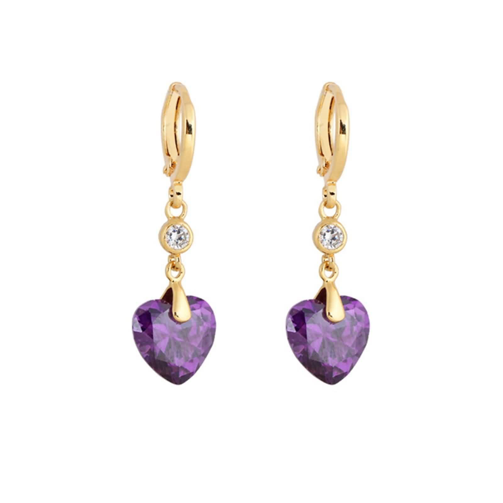 KnSam Pendientes de aro para mujer de oro au750 de 18 quilates, con amatista lila, corte de corazón, para mujer, pequeños pendientes de oro amarillo 750 con moissanita, oro amarillo 750