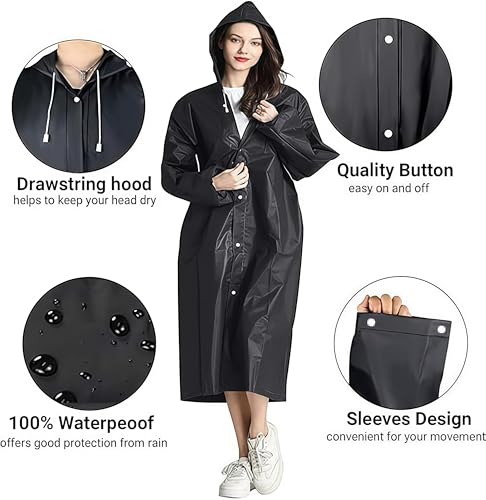 Image of Rain Ponchos Raincoats for Adults Reusable, 2 Pcs Raincoats Ponchos Emergency for Women Men with Hood and Drawstring