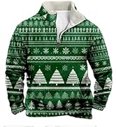 domirica Ugly Christmas Sweater Men Reindeer Graphic Long Sleeve Half Zip Pullover Novelty Vintag...