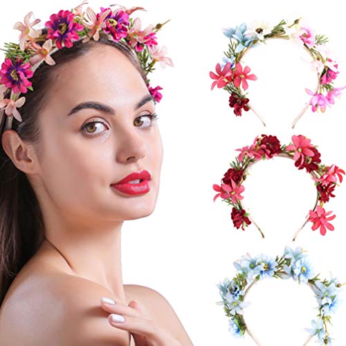 Lurrose Peony Headband Christmas Blue Hair Band Xmas Floral Crown Headpiece for Girl Women Home Wedding Party Favor Decorations - Image 3