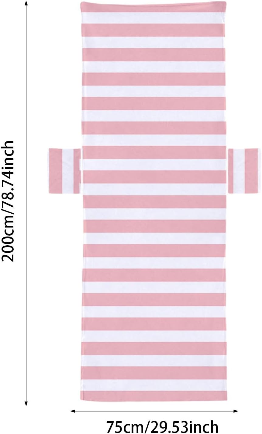 Vaveren Beach Chair Cover with Side Pockets Classic Women Lounger Towel Pool Lounge Chair Cover for Vacation Hotel Outdoor Water Park, Pink White