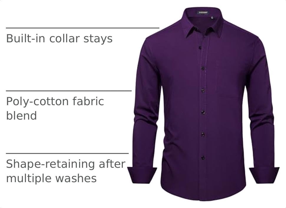 Image of HISDERN Mens Dress Shirts Long Sleeve Button Down Casual Shirts for Men Inner Contrast Formal Business Tuxedo Wedding Shirt