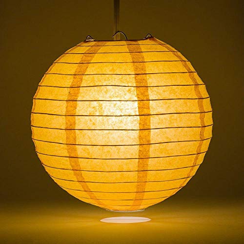 Image of Quasimoon PaperLanternStore Decorative Paper Lantern - (Single, 14-Inch, Papaya Orange, Even Ribbing) Round Paper Lantern - Ideal Wedding and Party Decor or Home Accent, Lighting Optional