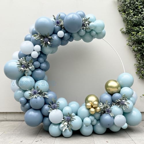 Image of Dusty Blue Balloon Arch Kit - Double-Stuffed Balloon Garland with Multiple Blue Shades, Pastel Teal for Baby Shower, Wedding, Birthday, Graduation and Gender Reveal Party Decorations