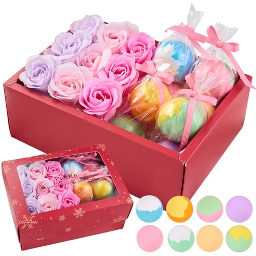 バスボム 入浴剤 手作り ギフト サプライズ プレゼント 誕生日 ギフトBOX付き 女性 人気 FDA認証 成分検査済み (バスボムフラワー17個セット) (ウィンターバージョン)