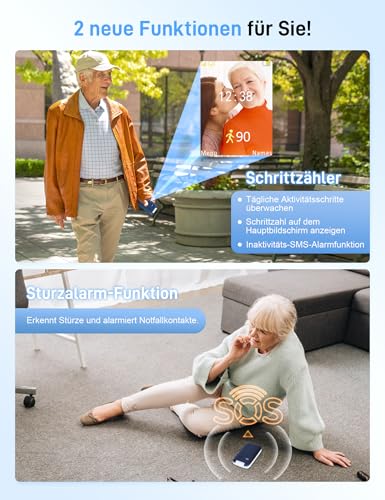 TRUE S70 Seniorenhandy Klapphandy ohne Vertrag, 2G Handy mit großem 2,8 Zoll Farbdisplay, Sturz-Notruf, SOS Notruftaste, extra laut, großen Tasten, Schnellwahl, Schrittzähler, Ladestation, Blau – Bild 4