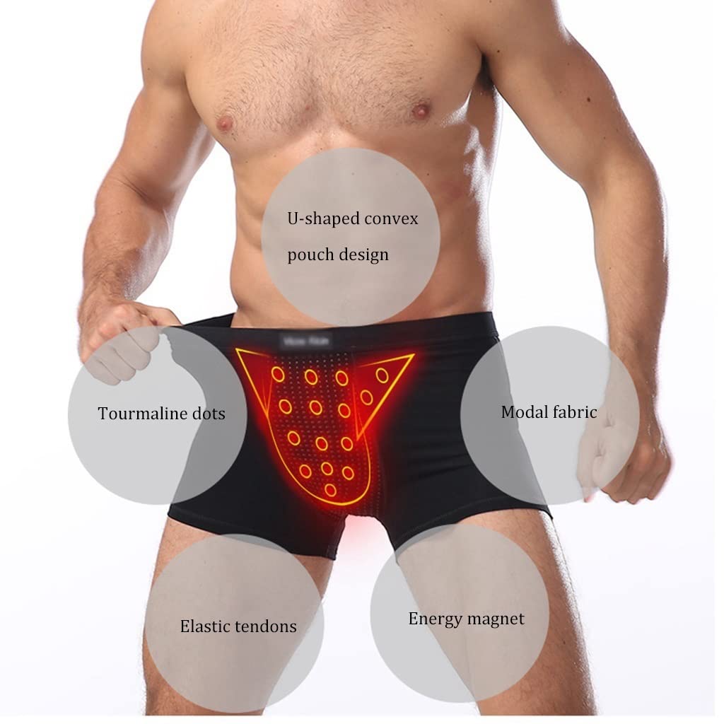 Bielizna Powiększająca Męska Magnesy Energetyczne Bokserki Terapia Magnetyczna Wewnętrzne Spodnie do Opieki Zdrowotnej Poprawa Męskiej Siły (Color : Black-2pcs, Size : XXL)
