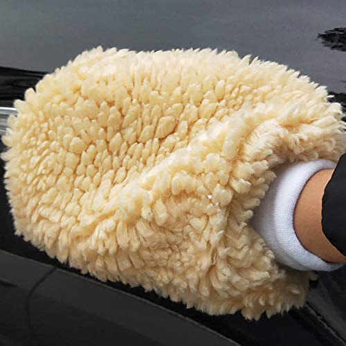 Inebiz 2Pcs Extra Thick Multi-Fiber Sheepskin Lambswool Wash Mitts Car Home Cleaning Gloves #TOP2