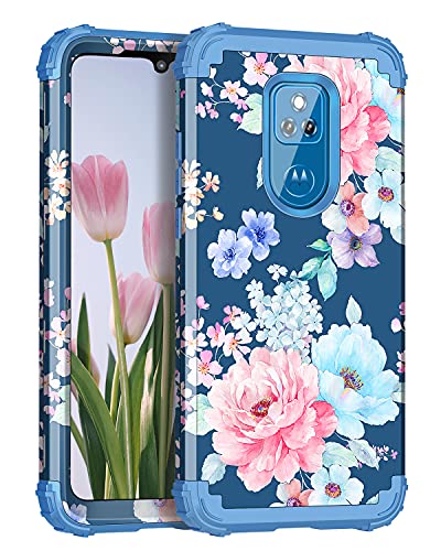 Rancase for Moto G Play 2021 Case,Three Layer Heavy Duty Shockproof Protection Hard Plastic Bumper +Soft Silicone Rubber Protective Case for Motorola Moto G Play 2021,Flower