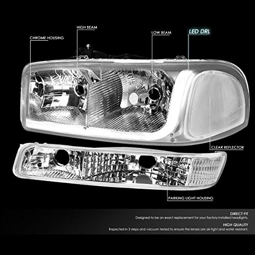 Image of DNA MOTORING HL-LB-SIERRA99-CH-CL1 4PCs LED DRL Strip Headlight+Bumper Lamp Compatible with 99-07 GMC Sierra /Yukon,Chrome Clear