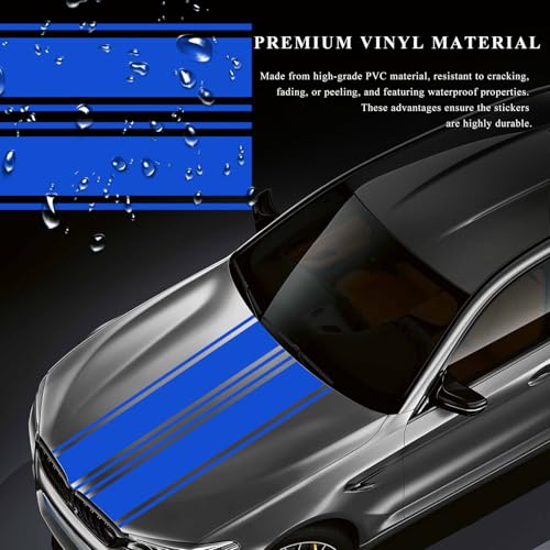 Image of 2 PCS Car Hood Sticker, 70.9 inch x 7.3 inch Waterproof Racing Stripes Auto Body Side Decals, Sports Style Hood Sticker Exterior Decoration for Most Vehicles, Car Accessories (Blue)