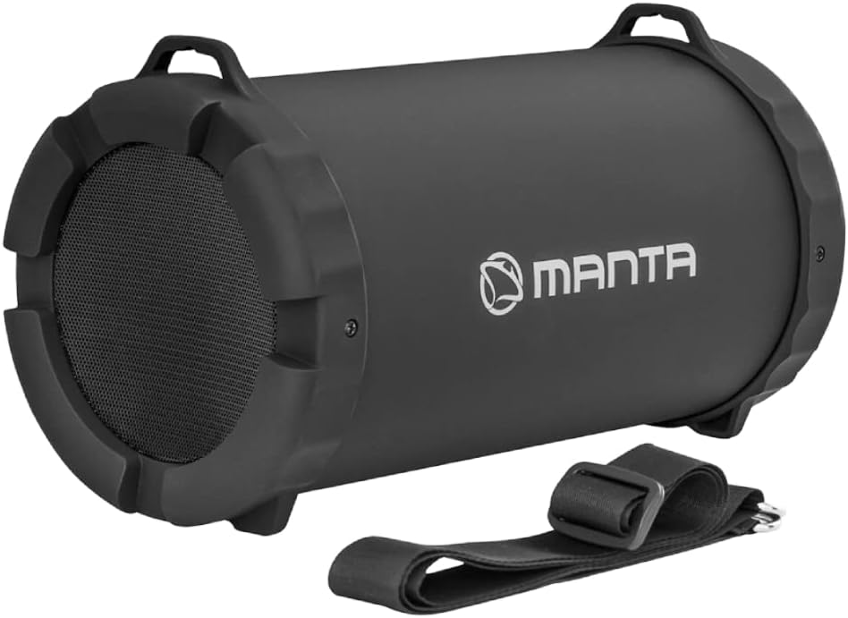 Manta SPK204FM Bluetooth Speaker Music Box Portable Bluetooth Box with FM Radio Micro SD and USB Wireless 15 Watt with Carry Strap