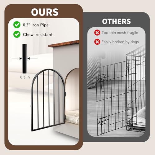 XL Dog Crate Furniture,39.4" Decorative Dog Kennel with Barn Door & Cushion | 3 Doors Access with Escape-Proof Locks, Sturdy Wood-Iron Build, Indoor Modern Cage as Side Table/Night Stand for Medium Dogs - Image 6