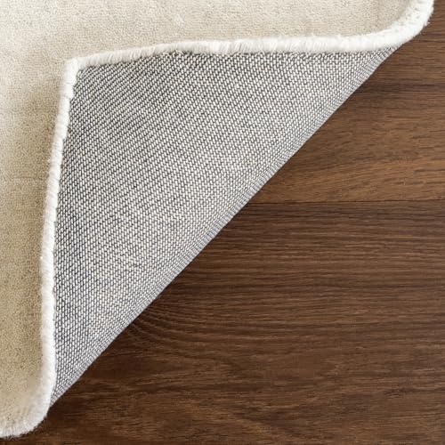 Image of Hand-Tufted Woolen Carpet for Living Room 6x9 feet Solid Ivory Plain Anti-Skid Area Rug High Pile Thick Carpet & Rugs for Hall & Bedroom