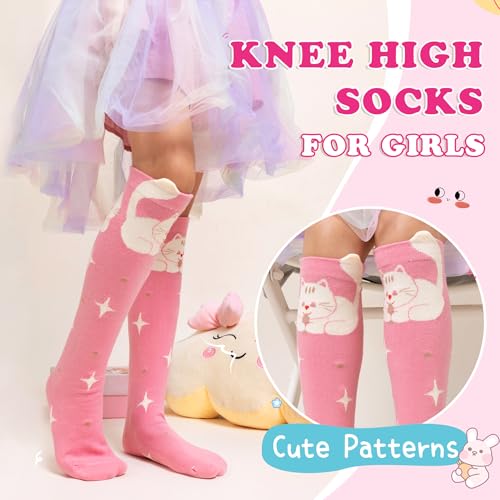 WEVIAS Girls Knee High Socks Kids Long Crazy Fun Silly Gifts Boot Cute Animal Funny Tall Cotton Socks 6 Pairs2