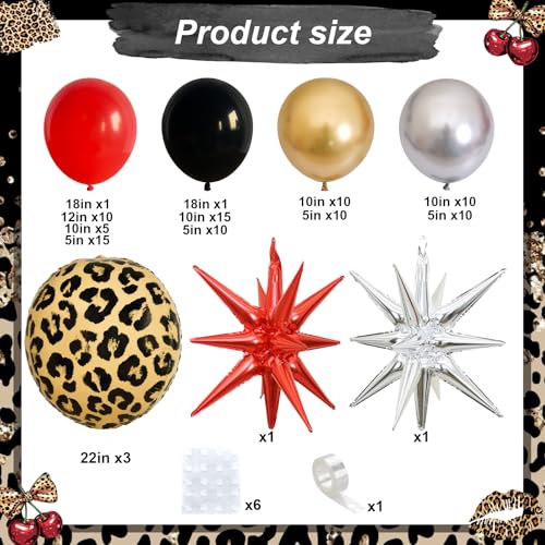 Red Black Gold Balloon Arch Garland Kit Leopard Cheetah Print Party Balloons Black Red Metallic Silver Gold Explosion Star Balloon for Girl Night Bachelorette New Year Casino Birthday Party Decoration - Image 3