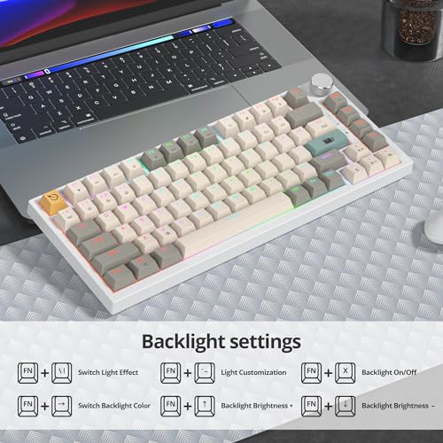 Image of 75% Mechanical Keyboard With Volume Knob, Gasket Hot Swappable RGB Gaming, Wired Custom With Red Switch, 82 Keys Compact Creamy (82 Beige Grey)