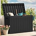 YITAHOME Outdoor Storage Box, 45 Gallon Waterproof Resin Deck Box, Lockable Organizer for Patio, Poolside, Deck, Cushions, Throw Pillows, Garden Tools, Black