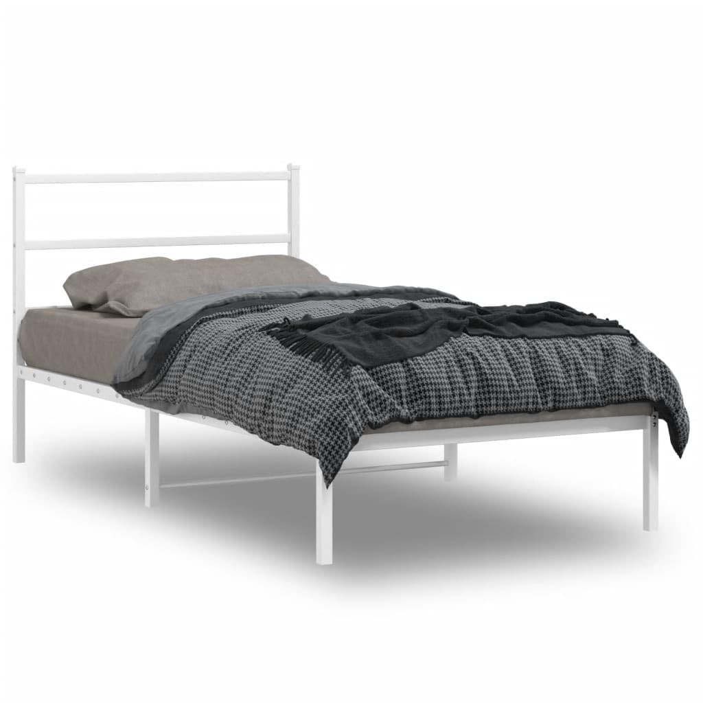 vidaXL Estructura de Cama con Cabecero, Somier de Cama, Armazón Marco de Cama, Cama de Invitados para Dormitorio, Metal Blanco 100x190 cm