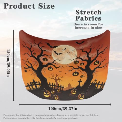 Image of Moon Halloween Tree Car Hood Cover Polyester Elastic Fabrics Washable Suitable for Large SUV and Pickup Trucks 39x59in