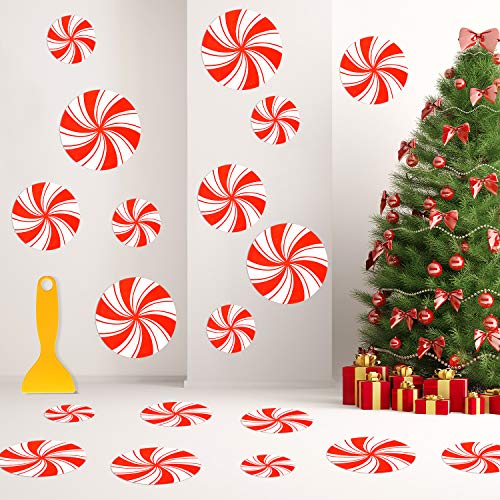 Outus 16 Pieces Peppermint Floor Decals Stickers Candy Wall Decal with Scraper for Christmas Party Decoration Supplies (Style 1)