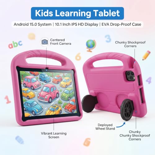 Image of Kids Tablet 10 inch,Android 15 Tablet with EVA Case(Rose Red)
