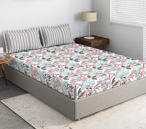 Image of DDECOR - Caledine 100% Cotton Fitted Bedsheet with 2 Pillow Covers, King Size, Multi