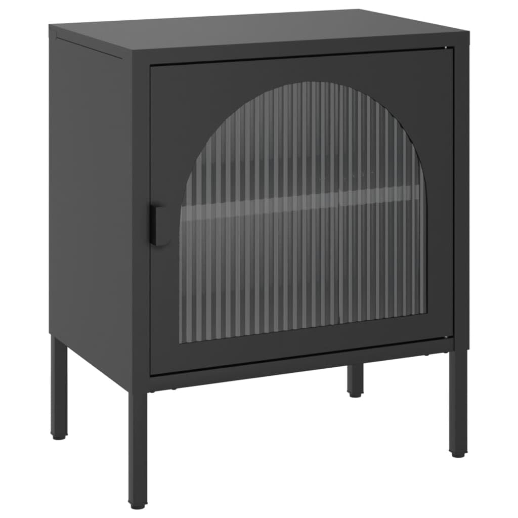 vidaXL Mesitas de Noche 2 uds, Mesas Auxiliares con Almacenaje, Soportes para Teléfono, Armarios de Cama para Dormitorio, Vidrio y Acero Negro