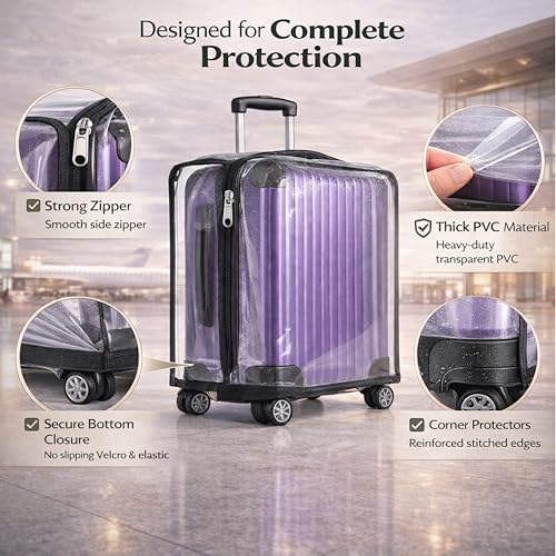 Image of WanderWraps Spendex Polyester Protective Luggage Cover | Hard Luggage Trolley Bag Cover | Washable | S /M /L - Combo | Transparent