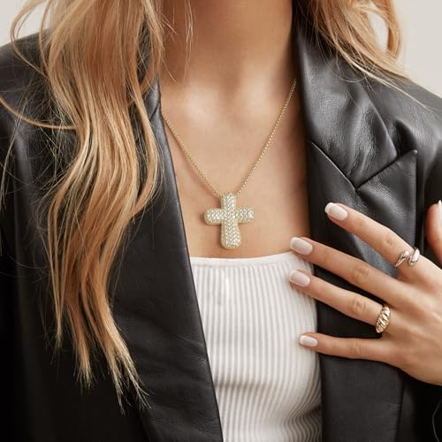 KissYan Bubble Cross Necklace for Women, 14K Gold Plated Cubic Zirconia Cross Pendant Necklaces Simple Trendy Faith Jewelry Gifts3