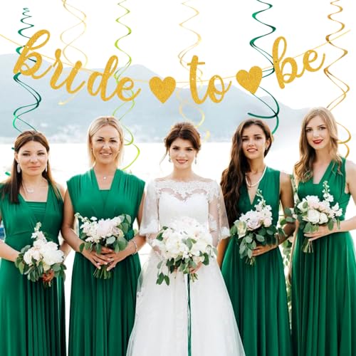 Image of Sage Green Champagne-Gold Bachelorette Party-Decorations - 21pcs Baby Bridal Shower Banner Garland, Bride To Be Paper Streamers Lanterns,flower Tissue Pom Poms Fan,Wedding Backdrop Decor Huglony